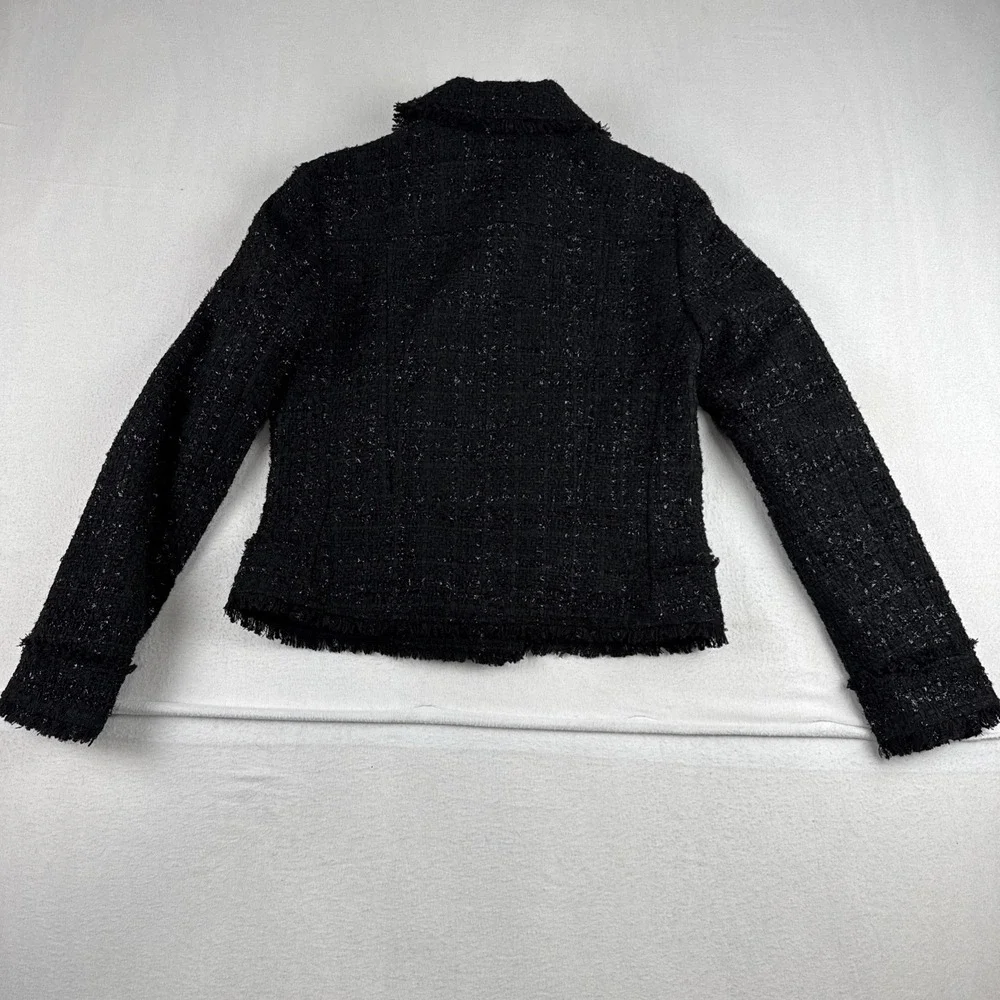 New! Ann Taylor Womens Black Tweed Sparkle Asymmetrical Zip Jacket Size 4
